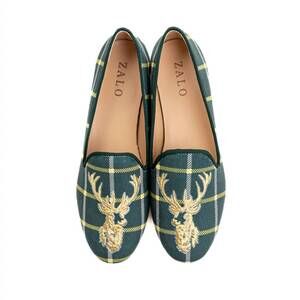 NEW HOUSE OF ZALO women's stag slipper printed velvet slippers in plaid